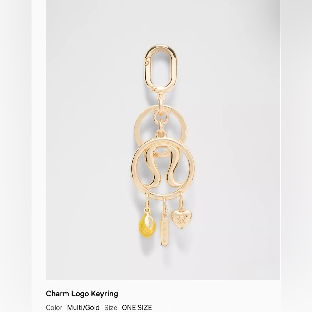 Lululemon Logo Gold Keychain with Charms NWT